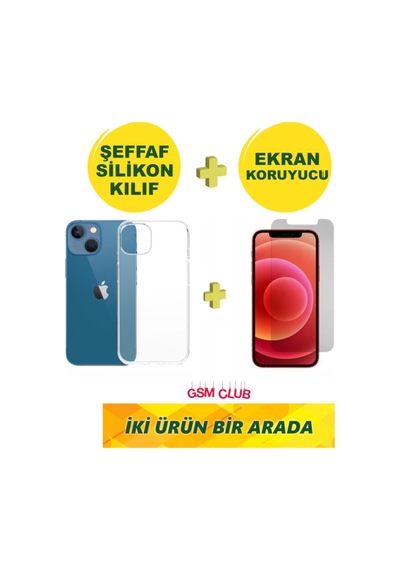 Apple iPhone Uyumlu 12 Şeffaf Silikon Premium Kılıf + Kırılmaz Ekran Koruyucu Temperli Cam
