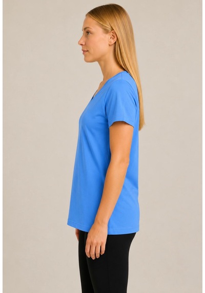 Axxel Kadın Mavi Kısa Kollu Pamuklu Oversize Rahat Kesim T-shirt-d804-k