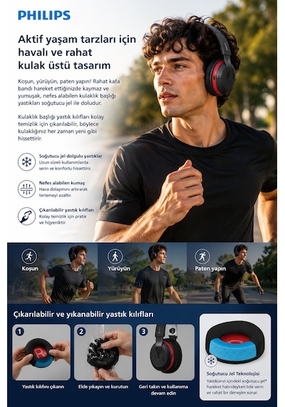 Philips TAA6219BK/00 Bluetooth 5.4 Kablosuz Kulak Üstü Spor Kulaklık