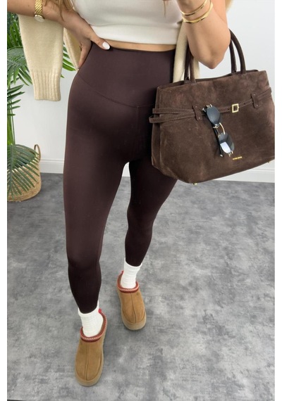 Butik Sıkılaştırıcı Toparlayıcı Şardonlu Yüksek Bel Tayt Kahverengi