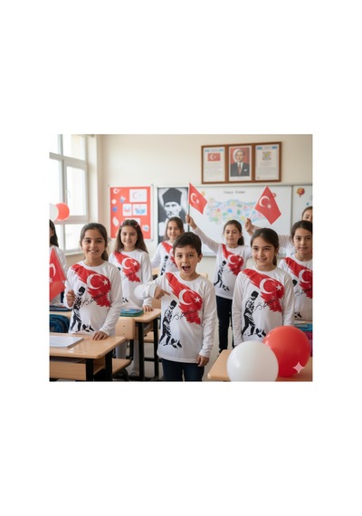 Kidsmadamiko Erkek Uzun Kollu Atatürk Kocatepe Baskılı Tişört Beyaz