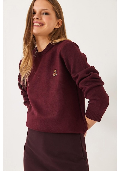 Shade Kadınteddy Nakışlı Basic Kazak 20247602 - Bordo