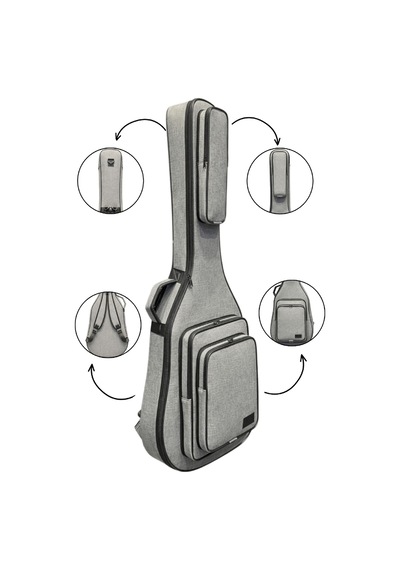 Keten Gri Akustik Gitar Çantası Su Geçirmez Pedli Sap Sabitleyici Cırtlı Gigbag
