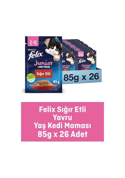 Purina Felix Pouch Sığır Etli Yavru Kedi Maması 26 x 85 G