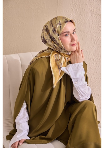 Silk Home Twill İpek Flow Lines Eşarp Butter Yellow 90x90 Çok Renkli