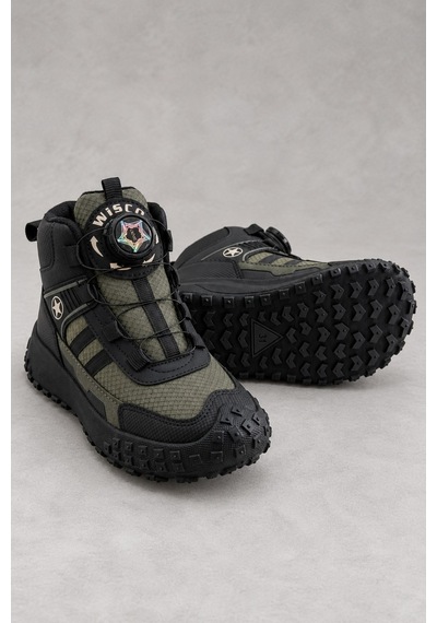 Muggo Torky Bağcık Ayar Mekanizmalı Kalın Taban Unisex Çocuk Günlük Outdoor Trekking Bot Haki