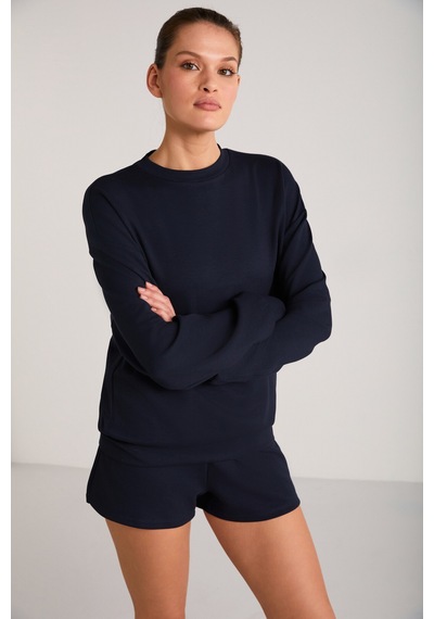 Ethıquet Maısıe Kadın Organik Pamuklu Comfort Fit Bisiklet Yaka Lacivert Sweatshirt