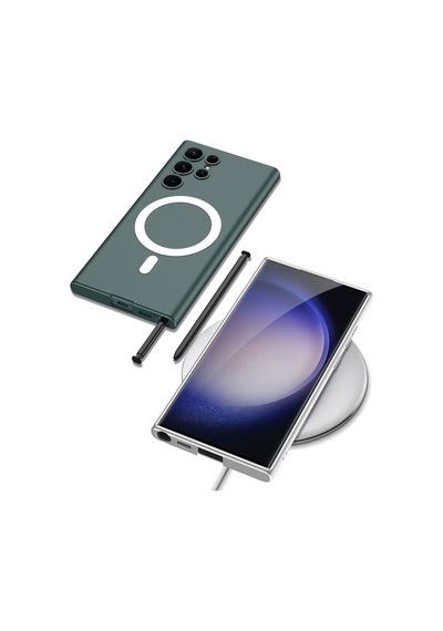 Galaxy S23 Ultra Kılıf Wireless Şarj Özellikli Zore Kıpta M-safe Silikon Kapak Koyu Kırmızı