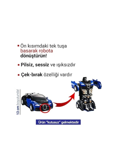 Transformers Robot Çek Bırak Kendinden Robota Dönüşen 1:32 Bugatti Lamborghini Araba Mavi