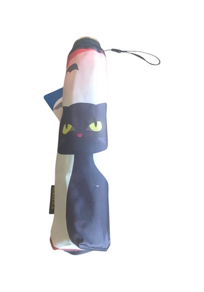 Eleven Markets Kedi Desenli Manuel Bayan Şemsiyesi Rüzgara Dayanıklı Çanta Boy Şemsiye Siyah - Kırmızı