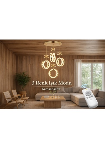 Alya Model 4 Lü Gold 3 Renk Modu Ledli Kristal Taşlı Altın