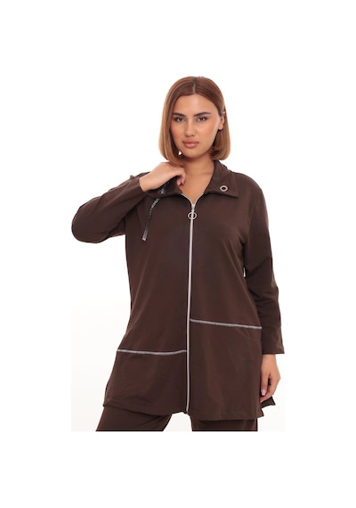 Lady Majestic Büyük Beden Hırka Sweatshirt & Pantolon İkili Takım Kadın Kahverengi