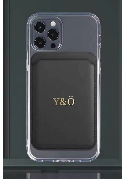 Vanilla Collection Kişiye Özel İsim Baskılı Deri Magsafe Uyumlu Mıknatıslı Telefon Arkası Kartlık Siyah
