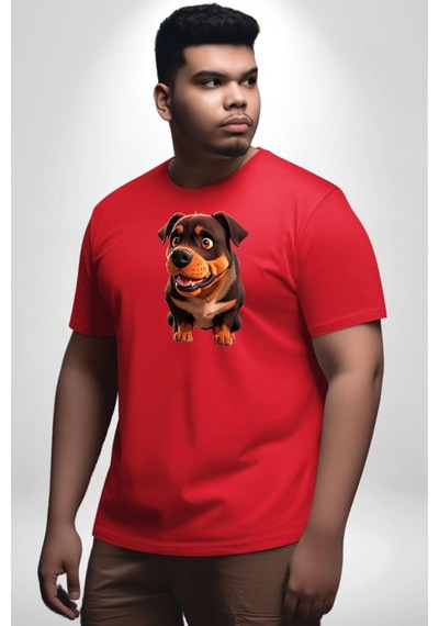 Angemiel Sevimli Çoban Köpeği Kırmızı Büyük Beden Erkek Kadın Unisex Basic Ön Baskılı Tişört Kırmızı