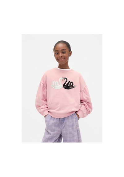 Gap Kız Çocuk Relaxed Flippy-sequin Grafikli Sweatshirt Pembe