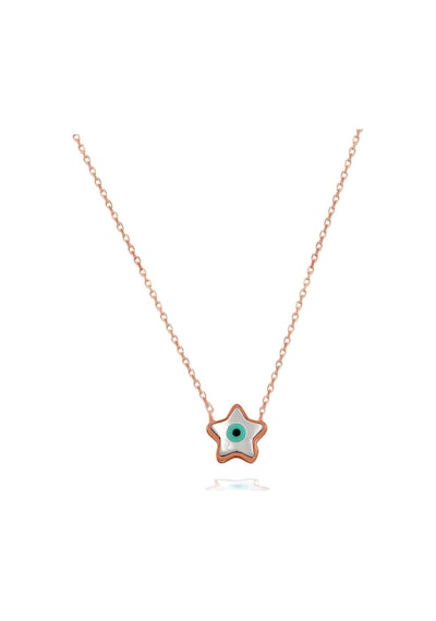 Brezza Lusso Jewelry 925 Ayar Sedef Taşlı Yıldız Model Nazar Gözlü Rose Gümüş Kolye 42 CM 42 CM 42 CM