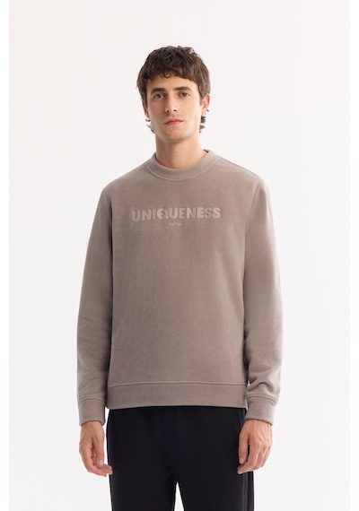 Avva Erkek Gri Bisiklet Yaka Soft Touch Baskılı Polar Regular Fit Sweatshirt A52y1269