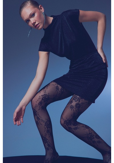 Sateen Simli Dik Yaka Bodysuit - Siyah-135315 Siyah