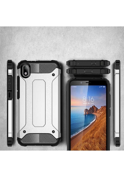 Kilifone - Xiaomi Redmi 9a Uyumlu - Kılıf Çift Katman Koruyucu Crash Military Tank Kılıf - Siyah Siyah
