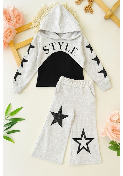 Star Style Kız Çocuk 3'lü Takım - 3/12 Yaş - 31517 Gri