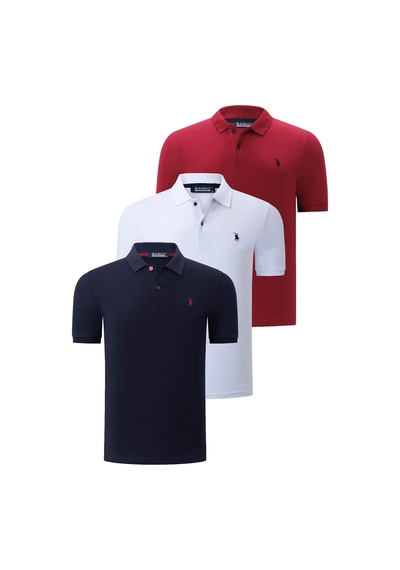 Üçlü Set T8561 Dewberry Erkek T-shırt-lacivert-beyaz-bordo
