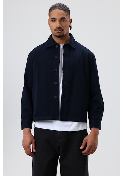 Vamos Boxy Fit Gabardin Ceket Lacivert