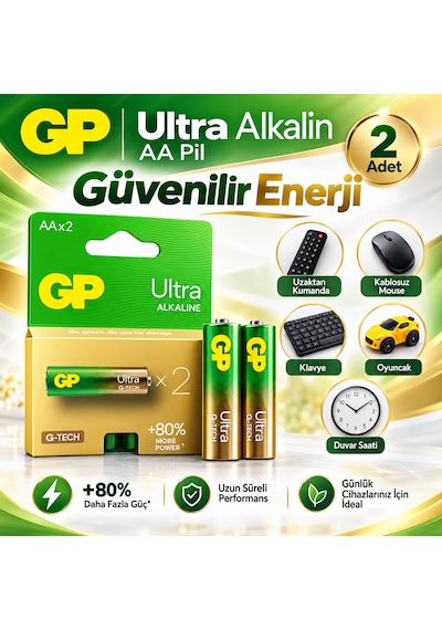Gp Ultra Alkaline Aa Kalem Pil 2'li Paket 1.5v