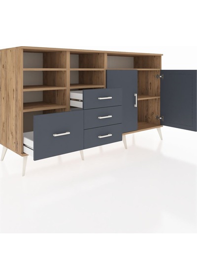 Kronos Konsol 7 Raflı 4 Çekmeceli 2 Kapaklı 176x59x99 Çam-antrasi Çam-antrasit