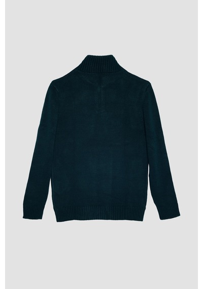 Tudors Erkek Slim Fit Dar Kesim Armürlü Fermuarlı Yeşil Dik Yaka Kazak-31397-yeşil Yeşil