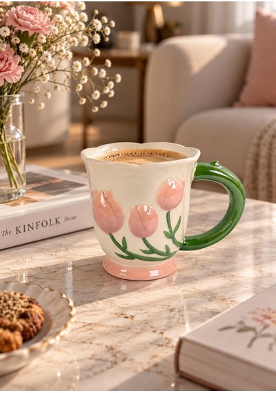 Tulip Lüsterli Pembe Porselen Kupa 420 Ml-7762 Çok Renkli