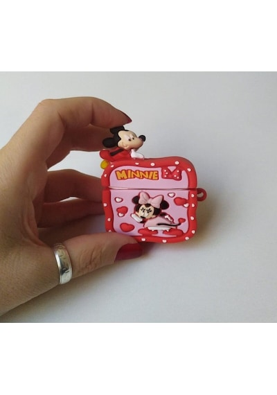 Apple Uyumlu iPhone 1/2. Nesil  Koruyucu Bluetooth Kulaklık Kılıfı Minnie Mouse Figürlü Minnie Mouse Airpods 1/2. Nesil