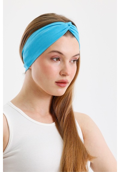 Kadın Çapraz Bağlamalı Pamuklu Penye, Kaymaz, Yumuşak, Esnek, Saç Bandı Bandana Aqua