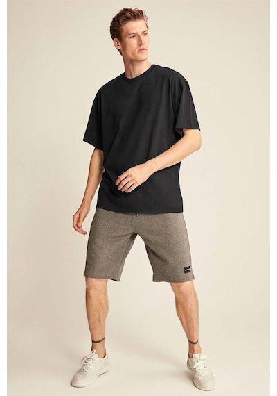 Grımelange Grımelange Jett Erkek Oversize Fit %100 Organik Pamuk Kalın Dokulu Bisiklet Yakalı Siyah T-shirt Siyah