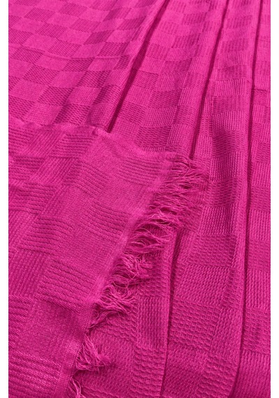 %100 Pamuk Dokuma Pike Çift Kişilik 200x230 Dama Desenli Saçaklı Pike Yatak Örtüsü Pembe