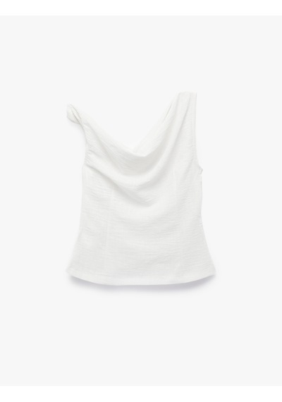 Koton Keten Görünümlü Slim Fit Kolsuz Asimetrik Kesim Kayık Yaka Bluz Kırık Beyaz 6sak30086pw Ekru
