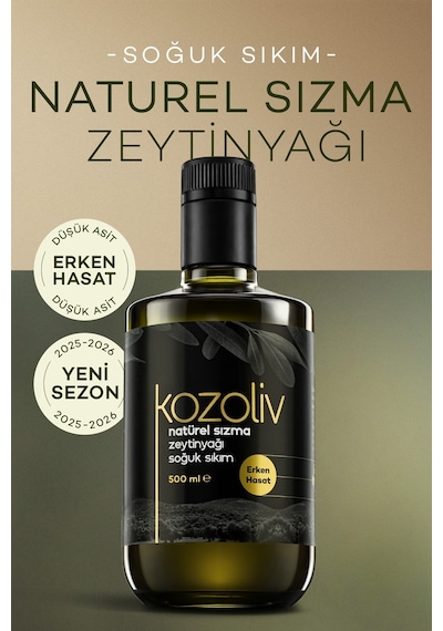 Kozoliv Erken Hasat Soğuk Sıkım Naturel Sızma Zeytinyağı Cam Şişe 500 ML
