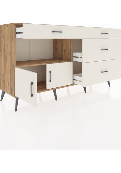 Hyperion Konsol Tek Raflı 4 Çekmeceli 2 Kapaklı 176x44x99 Çam-ayt Çam-aytaşı