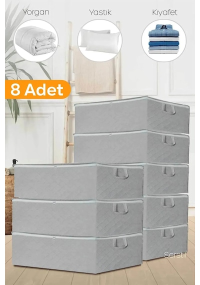 Serstil 8 Adet - Antrasit Büyük Boy Baza Altı Ve Çekyat Tipi Hurç 64 X 45 X 22 Cm Gri