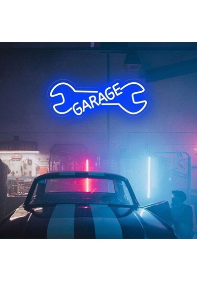Garage Yazılı Ve Şekilli Neon Tabela Mavi