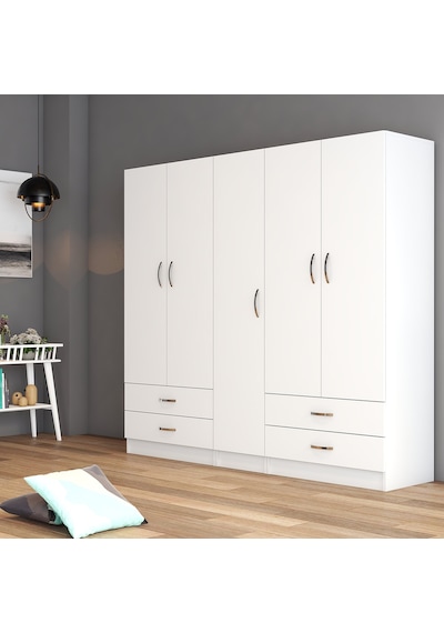 tanmob 5 Kapılı Dört Çekmeceli Geniş Gardrop Beyaz- Grd0701 tanmob 5 Kapılı Dört Çekmeceli Geniş Gardrop Beyaz- Grd0701