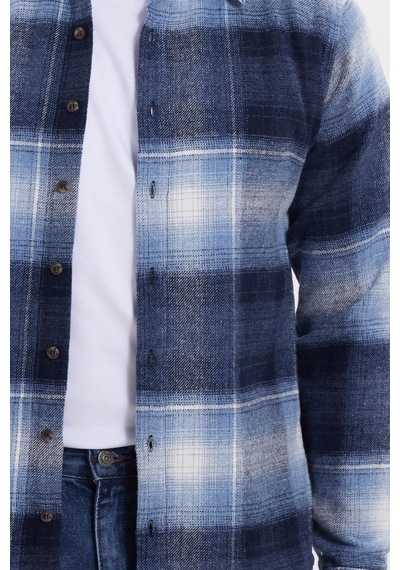 Tudors Erkek Slim Fit Dar Kesim Kareli Kışlık Oduncu Gömlek-42197 Mavi