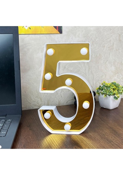Dekoratif Led Işıklı 3D 5 Rakamı Büyük Boy Organizasyon Doğum Günü Kutlama
