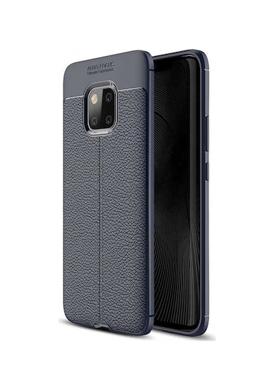 Noktaks - Huawei Mate 20 Pro Uyumlu Kılıf Deri Dikiş Görünümlü Niss Karbon Silikon Kapak - Lacivert - T6270