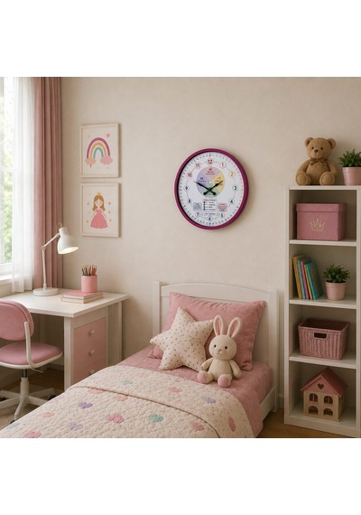 Almira Duvar Saati Pembe Öğretici 36 X 36 Cm Çocuk Duvar Saati