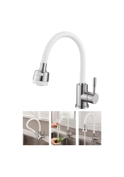 Mucit Home Beyaz Renkli Oynar Başlıklı Tasarruflu Silikon Musluk Başlığı Kubar Beyaz