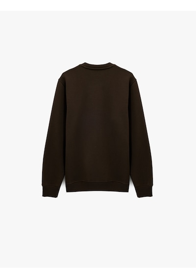 Koton Üç İplik Şardonlu Regular Fit Bisiklet Yaka Uzun Kollu Baskılı Sweatshirt Kahverengi 7wam70039mk Kahve