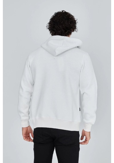 Vinevesta Erkek 3 İplik Pamuklu Kapüşonlu Tam Fermuarlı Cepli Hoodie Sweatshirt - Beyaz Çok Renkli