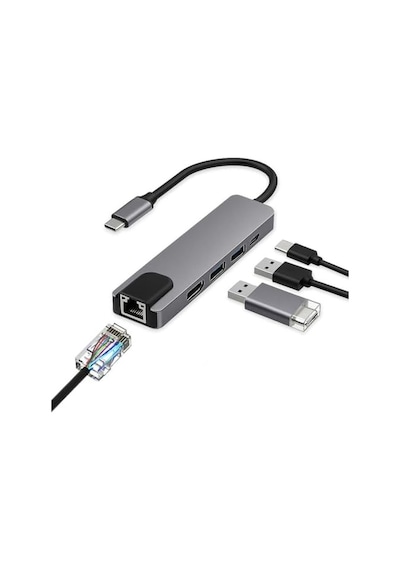 Usb C 5in1 Çoklayıcı Adaptör 4k Hdmı, Gigabit Lan, Usb-c Pd, 2 Usb 3.0 Portlu Type-c Hub Laptop