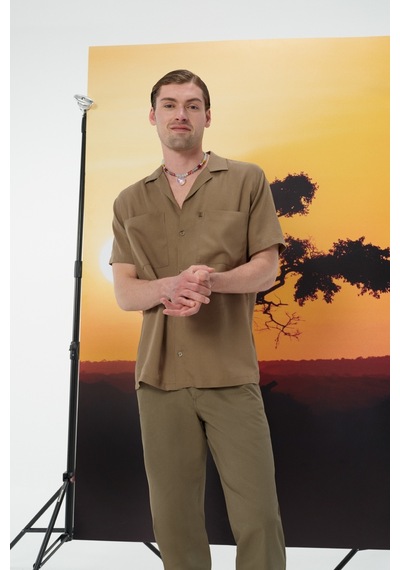 Oversize Fit Erkek Gömlek K.kol haki