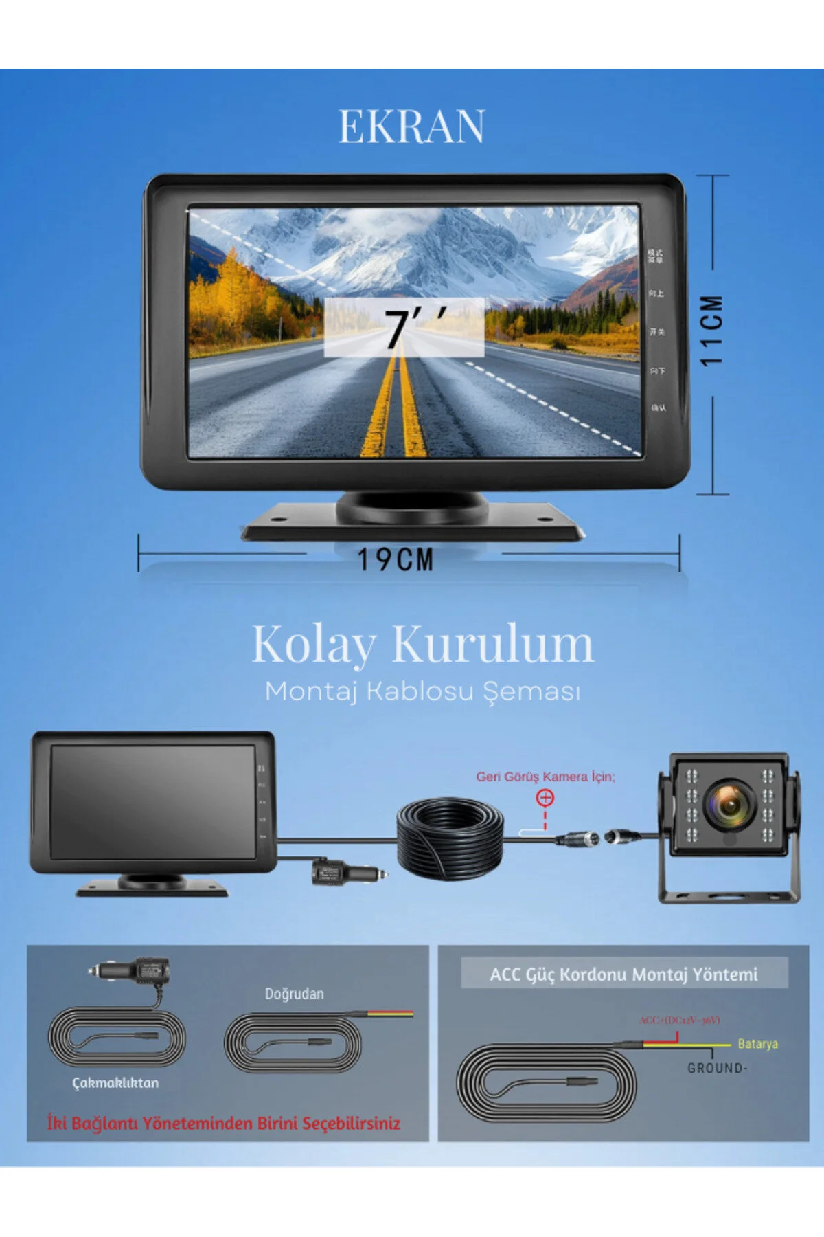 7 İnç Dokunmatik Ekranlı Çift Kameralı 1080p Ultra Hd Kablosuz Araç Kamerası